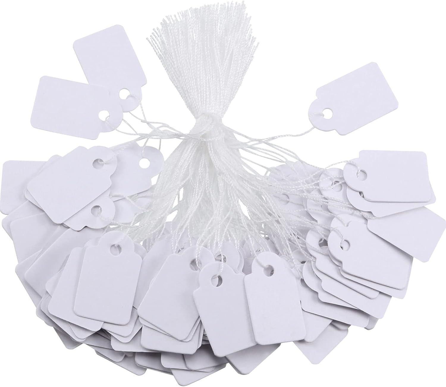 500 Pcs Small Price Tags with String Attached 0.6 x 0.95 in White Blank Marking Tag Writable Merchandise Strung Hang Label Pricing Marking Gift Display Tag for Jewelry Clothing Yard Sale Garage