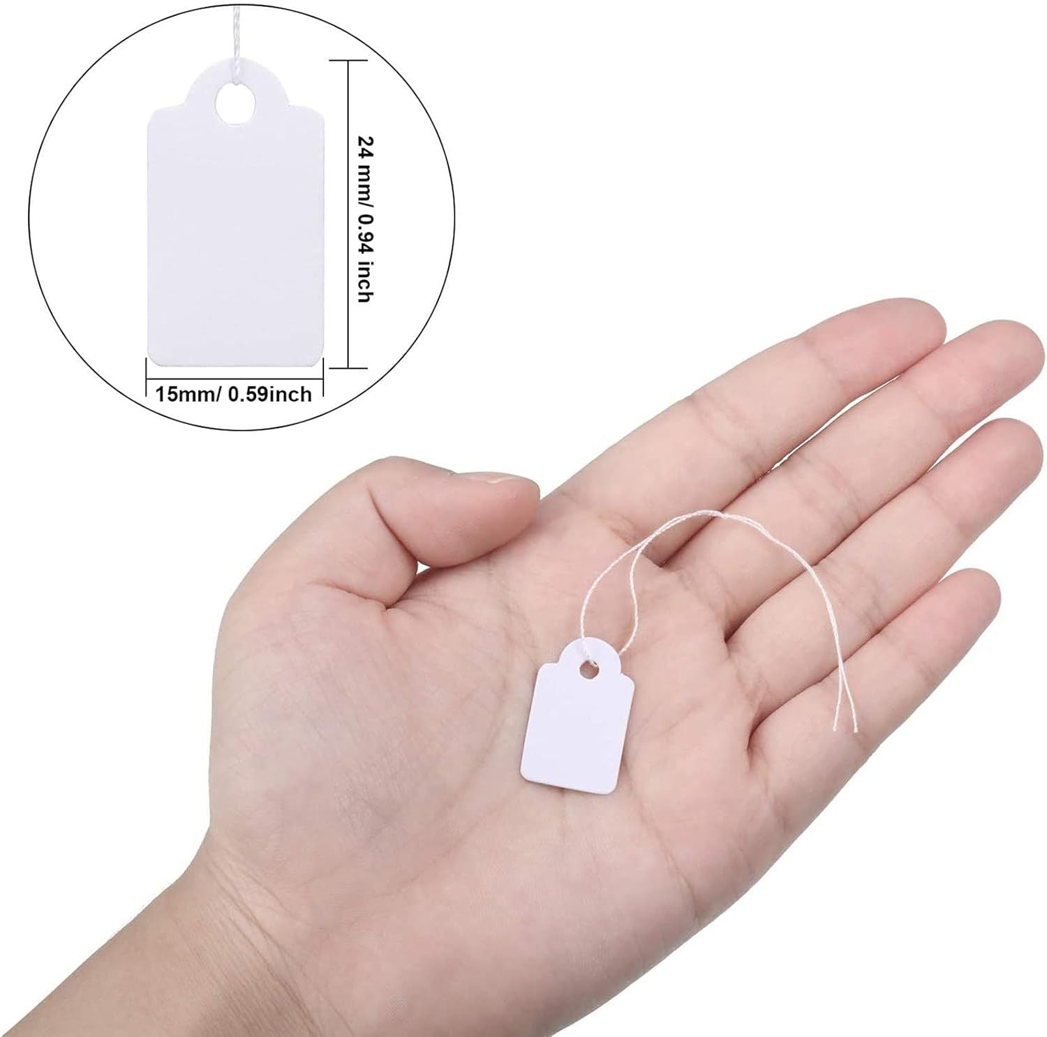 500 Pcs Small Price Tags with String Attached 0.6 x 0.95 in White Blank Marking Tag Writable Merchandise Strung Hang Label Pricing Marking Gift Display Tag for Jewelry Clothing Yard Sale Garage