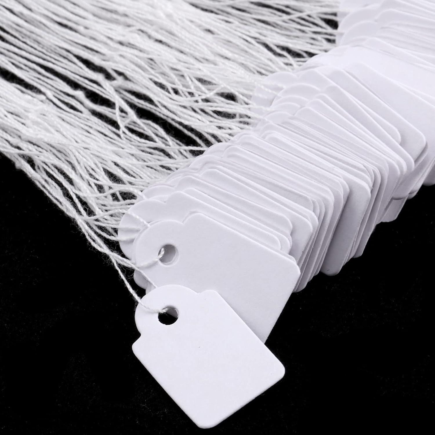 500 Pcs Small Price Tags with String Attached 0.6 x 0.95 in White Blank Marking Tag Writable Merchandise Strung Hang Label Pricing Marking Gift Display Tag for Jewelry Clothing Yard Sale Garage