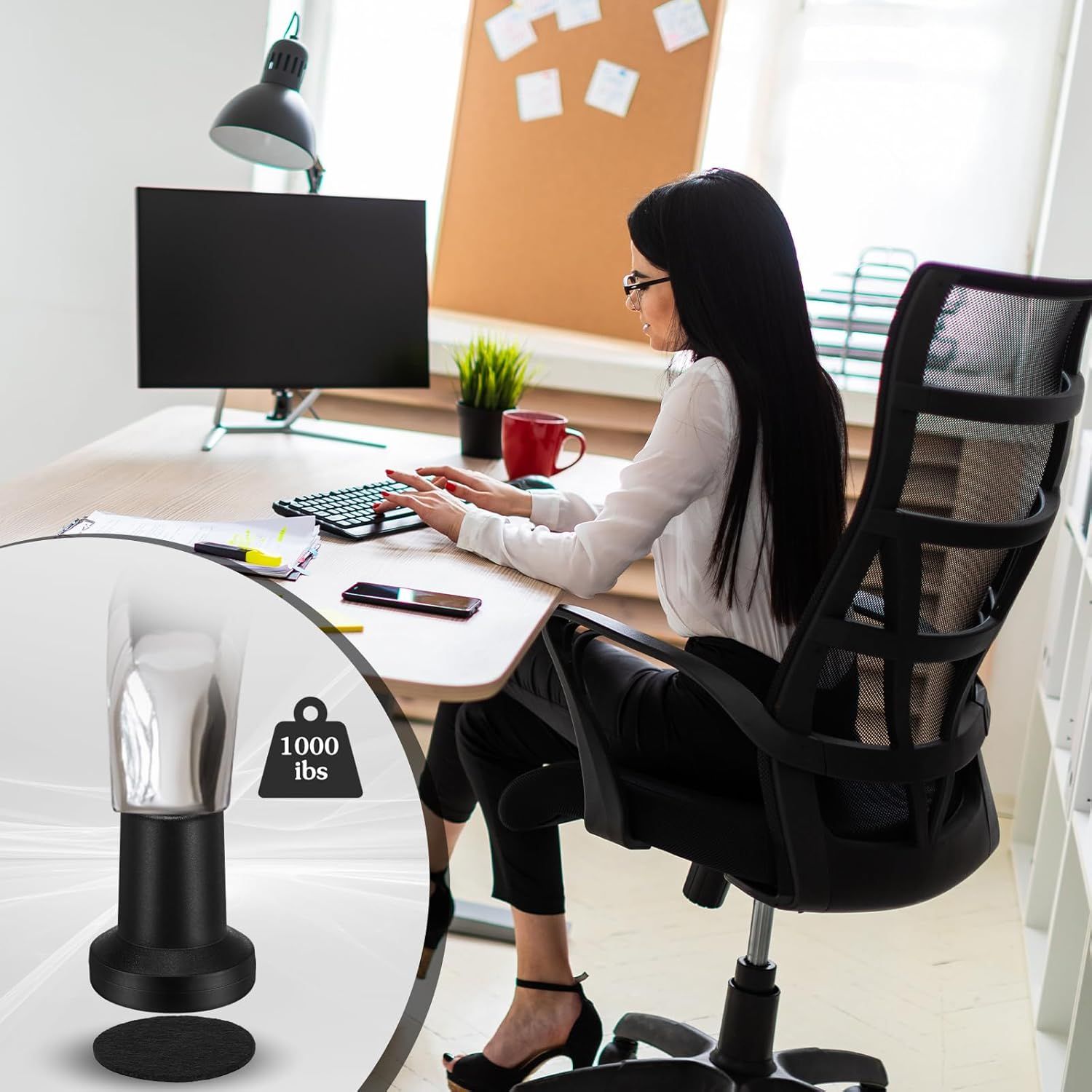 5 Pieces Bell Glides Replacement Office Chair Wheels Stopper Office Chair Swivel Caster Wheels Stool Bell Glides with Separate Self Adhesive Pads High Profile