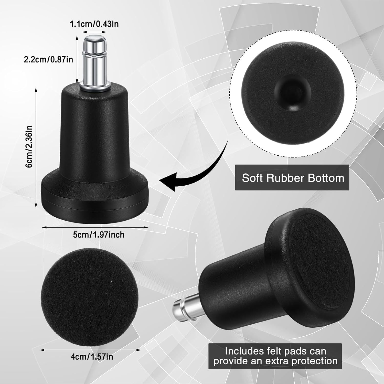 5 Pieces Bell Glides Replacement Office Chair Wheels Stopper Office Chair Swivel Caster Wheels Stool Bell Glides with Separate Self Adhesive Pads High Profile