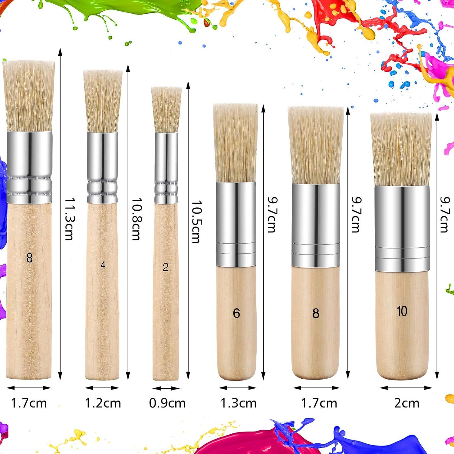 6 Pieces Wooden Stencil Brushes Pure Natural Bristle Template Paint Brushes for Acrylic Oil Watercolor Art Painting Stencil Project DIY Crafts, 6 Sizes