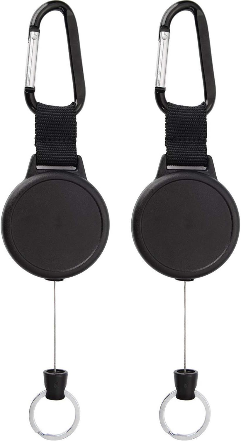 Retractable Keychain Black Badge Reels with 39 Inches Steel Wire Rope Heavy Duty Badge Holders for ID Card Key Chains Office Worker Doctor Nurse Employee Students 2 Pieces