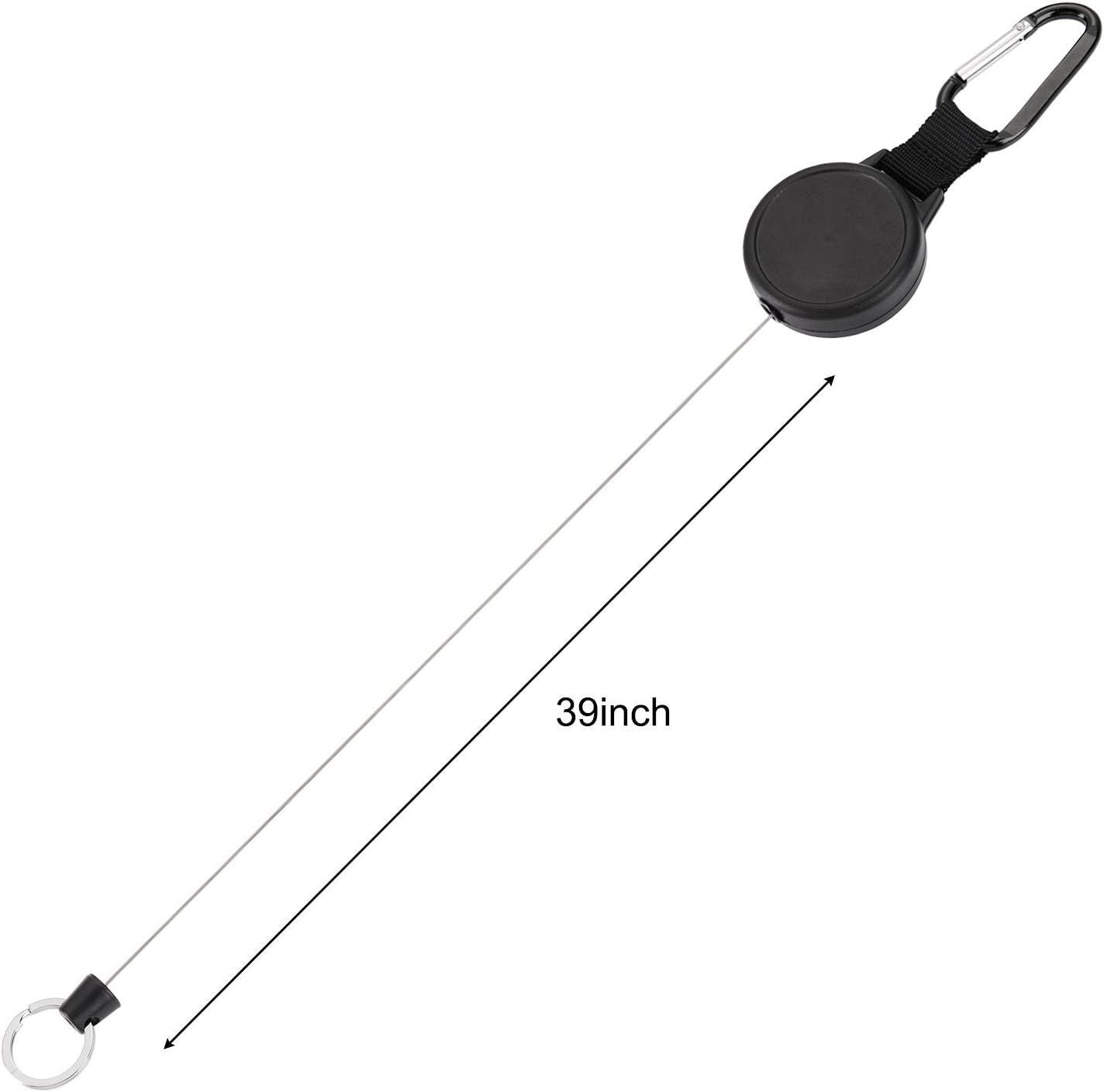 Retractable Keychain Black Badge Reels with 39 Inches Steel Wire Rope Heavy Duty Badge Holders for ID Card Key Chains Office Worker Doctor Nurse Employee Students 2 Pieces