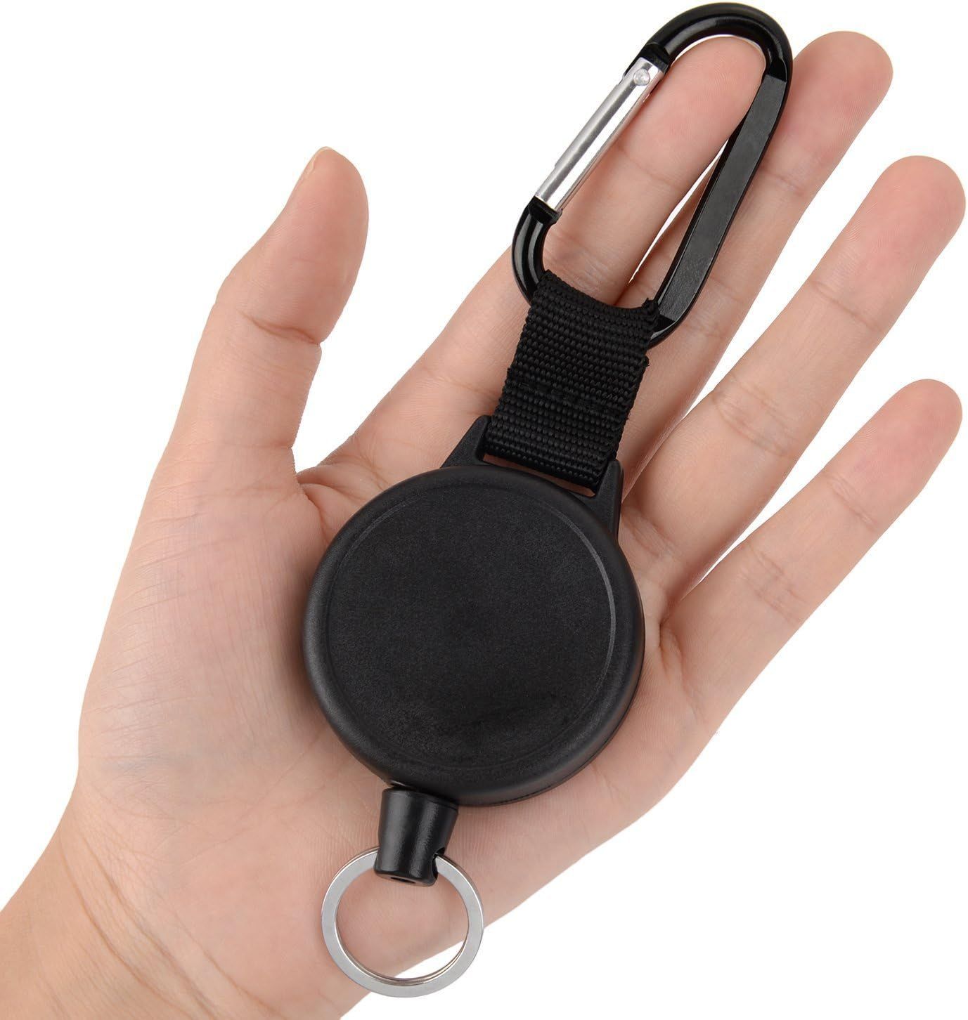 Retractable Keychain Black Badge Reels with 39 Inches Steel Wire Rope Heavy Duty Badge Holders for ID Card Key Chains Office Worker Doctor Nurse Employee Students 2 Pieces