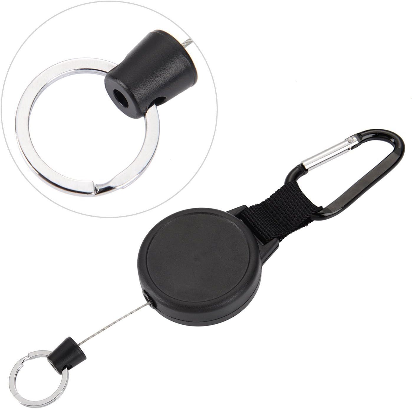Retractable Keychain Black Badge Reels with 39 Inches Steel Wire Rope Heavy Duty Badge Holders for ID Card Key Chains Office Worker Doctor Nurse Employee Students 2 Pieces