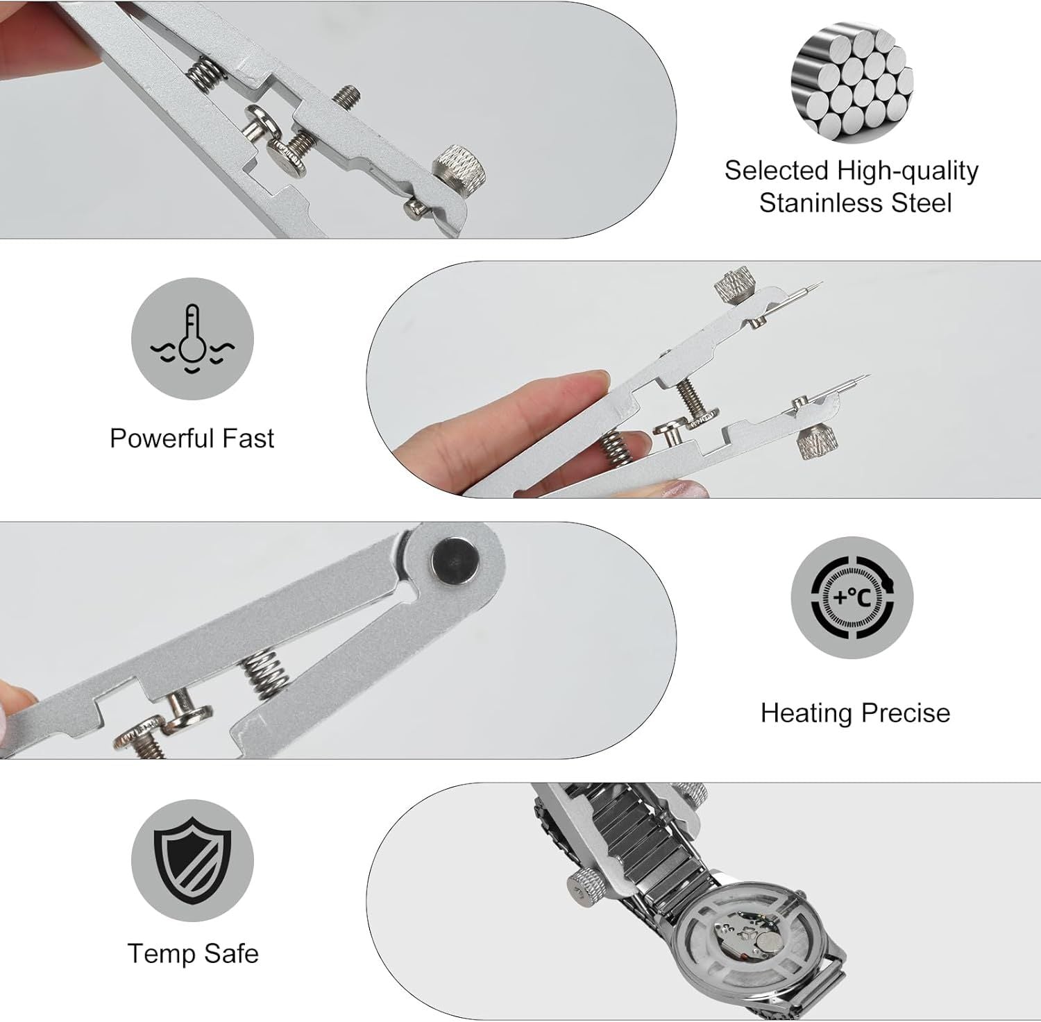 Watch Spring Bar Plier Tool Set Watchband Pliers with 10 Pins,Watch Wrist Ban Repair Remove Tool,Spring Plier Tweezer,Removal Tool for Watch Pin Strap Band Watch Link-Sliver