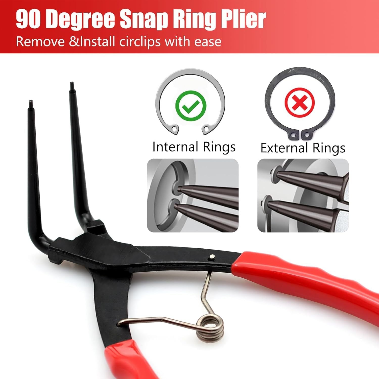 90 Degree Long Nose Snap Ring Pliers, Internal Master Cylinder Circlip Bent Lock Retaining Ring Pliers for Trucks Motorcycles Cars