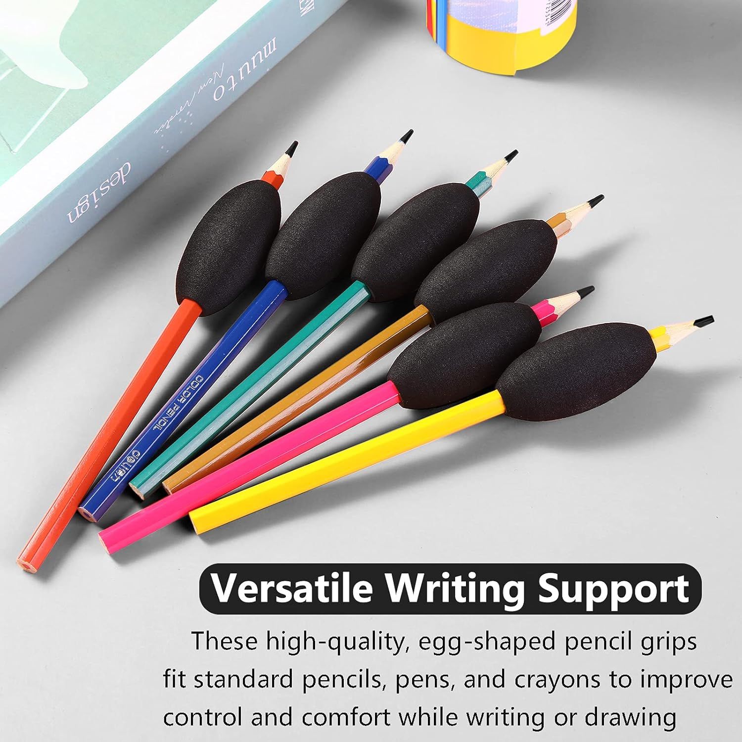 Writing Aid Trainer for Adults Foam Egg Grips Pen Cushioned Holders Writing Aid Trainer for Handwriting Drawing Preschool Supplies Right or Left Hand Use, 6 Pieces Black