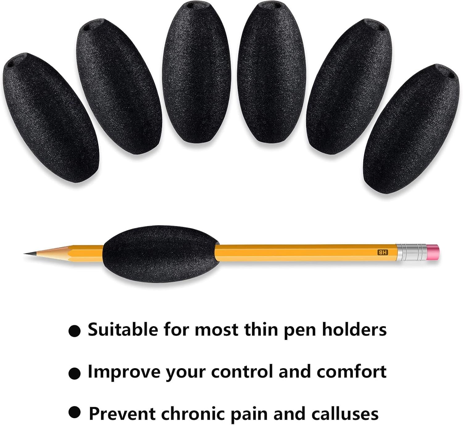 Writing Aid Trainer for Adults Foam Egg Grips Pen Cushioned Holders Writing Aid Trainer for Handwriting Drawing Preschool Supplies Right or Left Hand Use, 6 Pieces Black