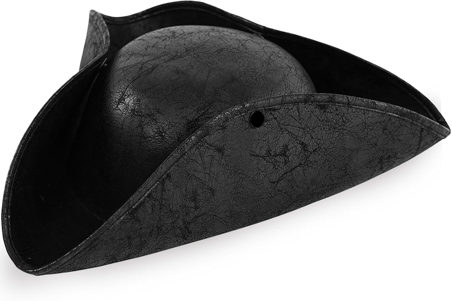 Black Pirate-Hat,Women Tricorn Leather Hat,Men Vintage Wrinkle Pirate Hat for Halloween Party Costume Accessories