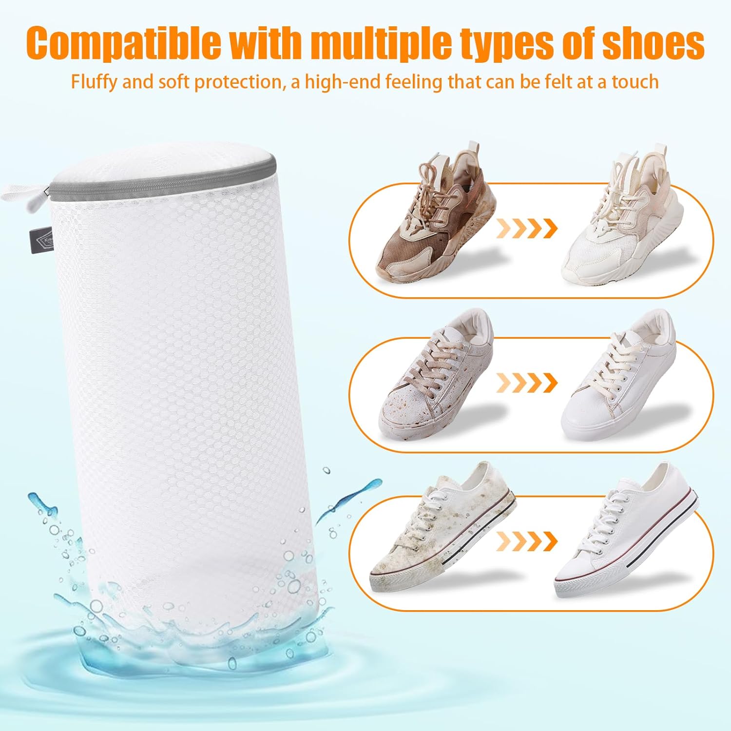 Kimmama Shoe Washing Machine Bag, Shoe Bag for Washing Machine, Mesh Laundry Bags for Sneakers, Footwear, Trainers, Slippers, Honeycomb Net, Grey Zipper, 7x15"