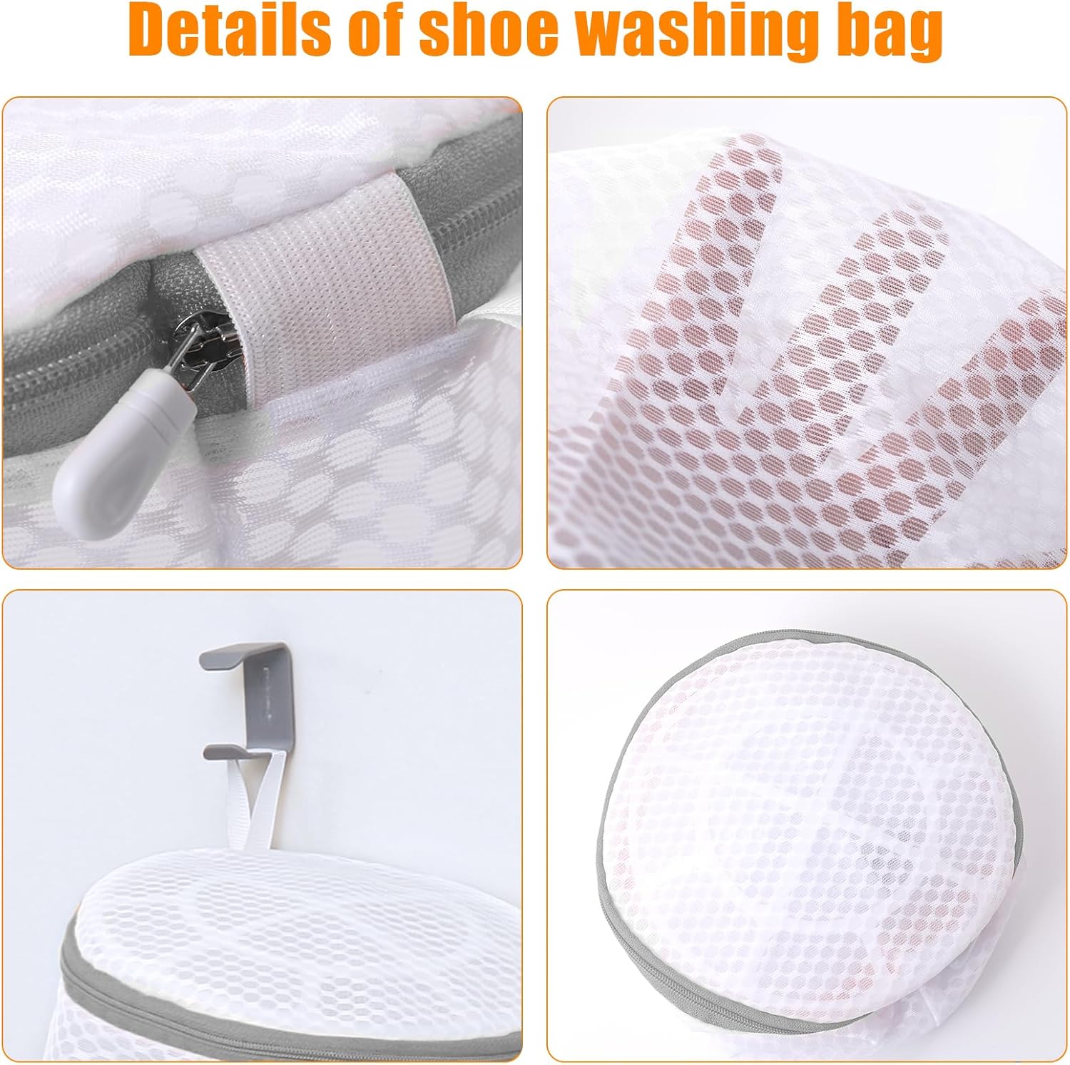 Kimmama Shoe Washing Machine Bag, Shoe Bag for Washing Machine, Mesh Laundry Bags for Sneakers, Footwear, Trainers, Slippers, Honeycomb Net, Grey Zipper, 7x15"