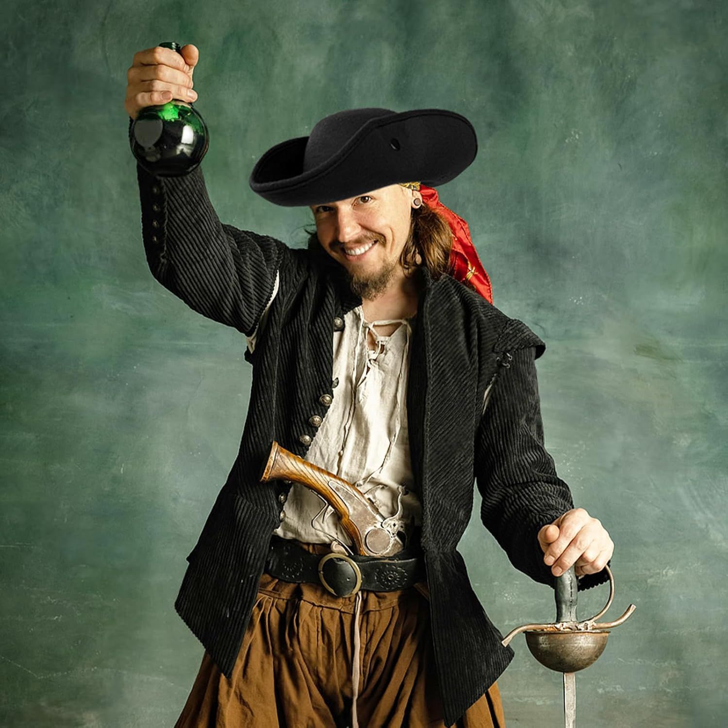 Pirate Hat for Men Women,Pirate Costume Accessories Hat,Colonial Triangle Hat for Halloween,Dress Up Party