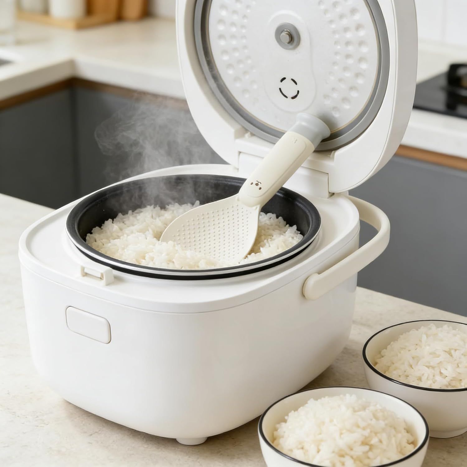 2PCS Plastic Rice Spoon, Non Stick Standing Rice Paddle, Heat Resistant Scooper for Kitchen, Cooker, Home, Restaurant