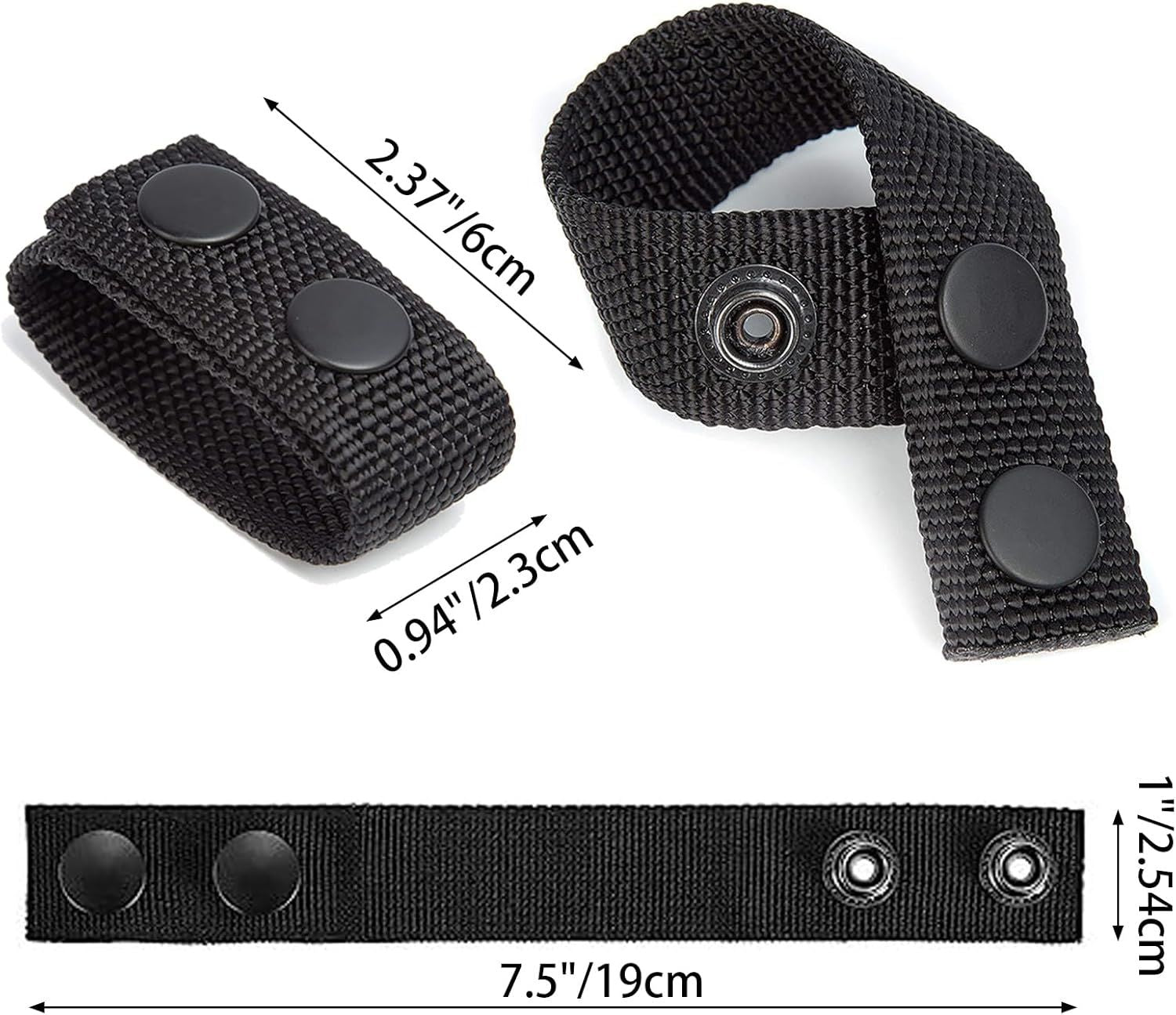 10 PCS Black Nylon Belt Keepers, Double Snaps Security Tactical Belt Keepers for 2"-2¼" Wide Duty Belt, Police Duty Belt Law Enforcement Accessories
