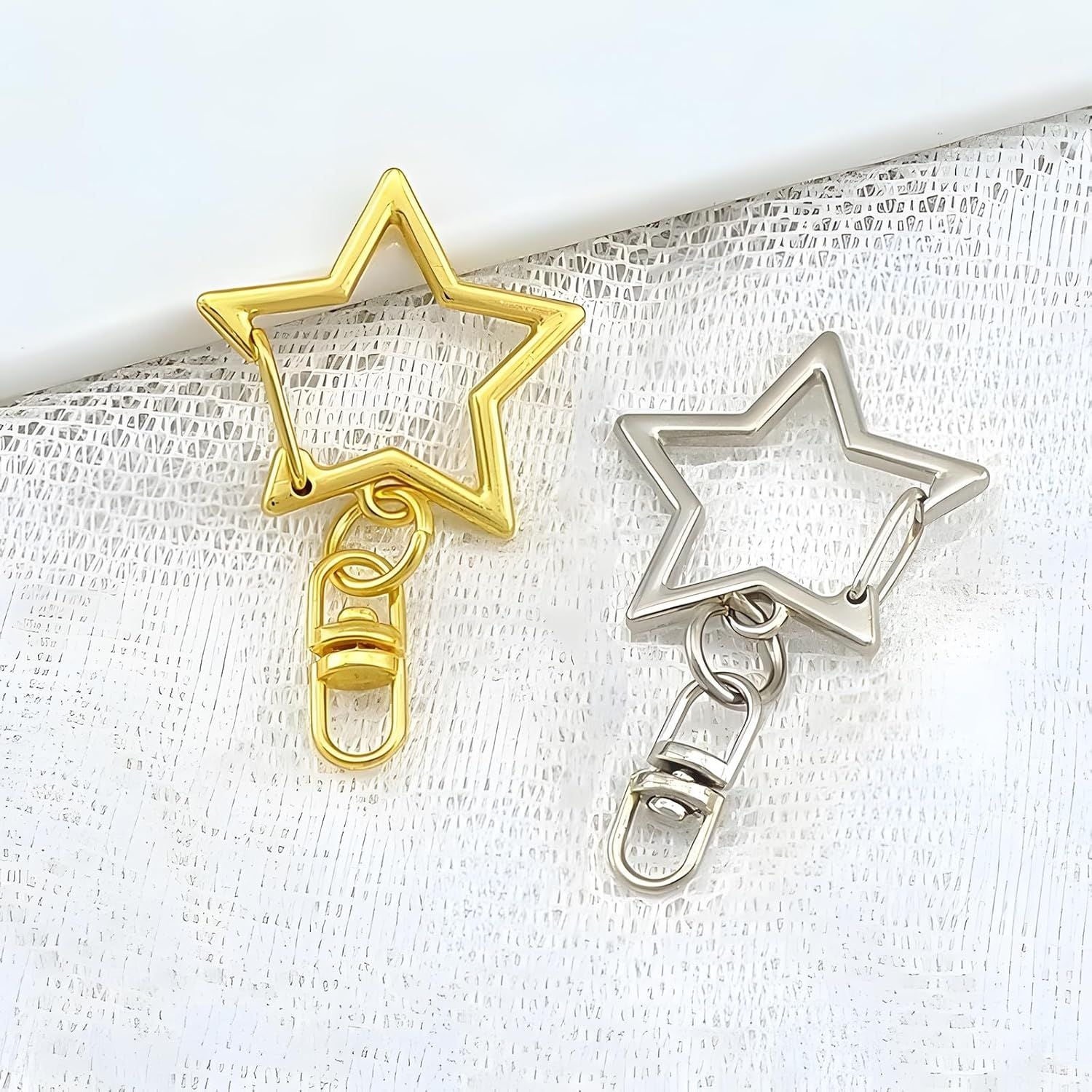60PCS Star Shaped Keychain, 2 Colors, Metal Hanging Buckle, Spring Snap Hook with Open Jump Ring Connector