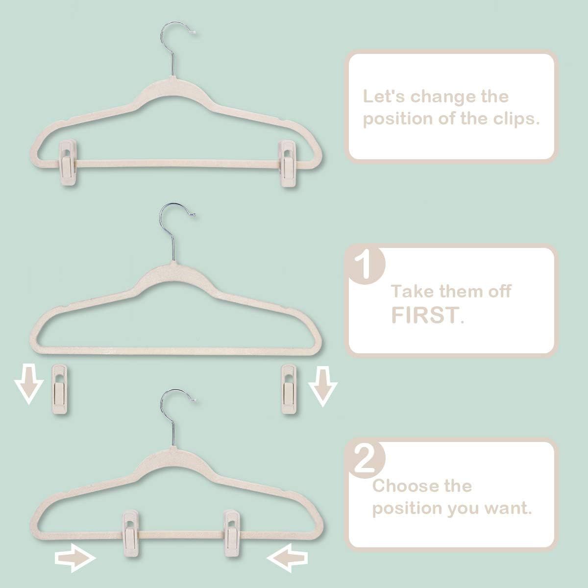 Velvet Hangers - Strong Finger Clips for Thin Pants 20pc, Beige