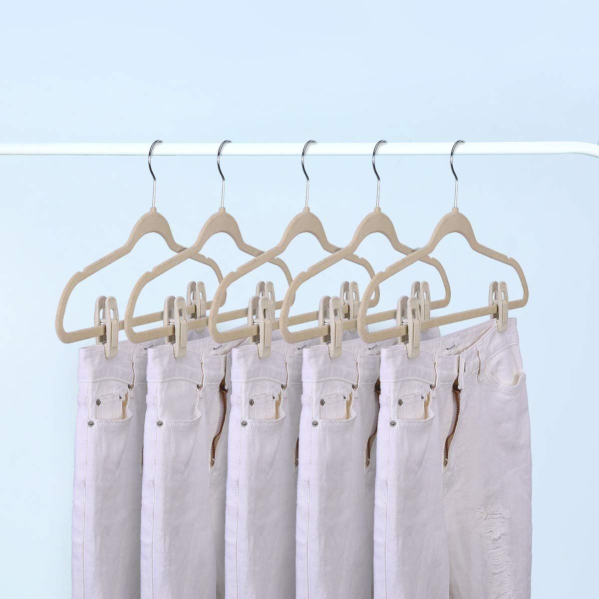 Velvet Hangers - Strong Finger Clips for Thin Pants 20pc, Beige