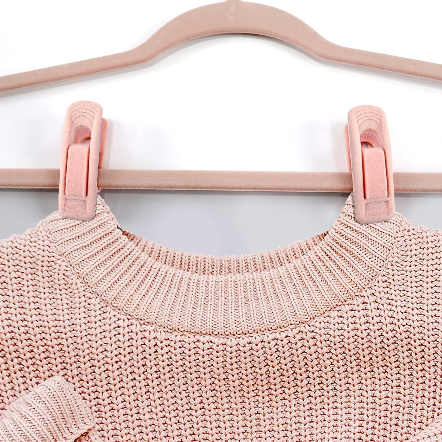 Light Pink Velvet Hangers - Strong Finger Clips for Thin Hangers, Perfect for Suits, Skirts, Pants & Baby Clothes