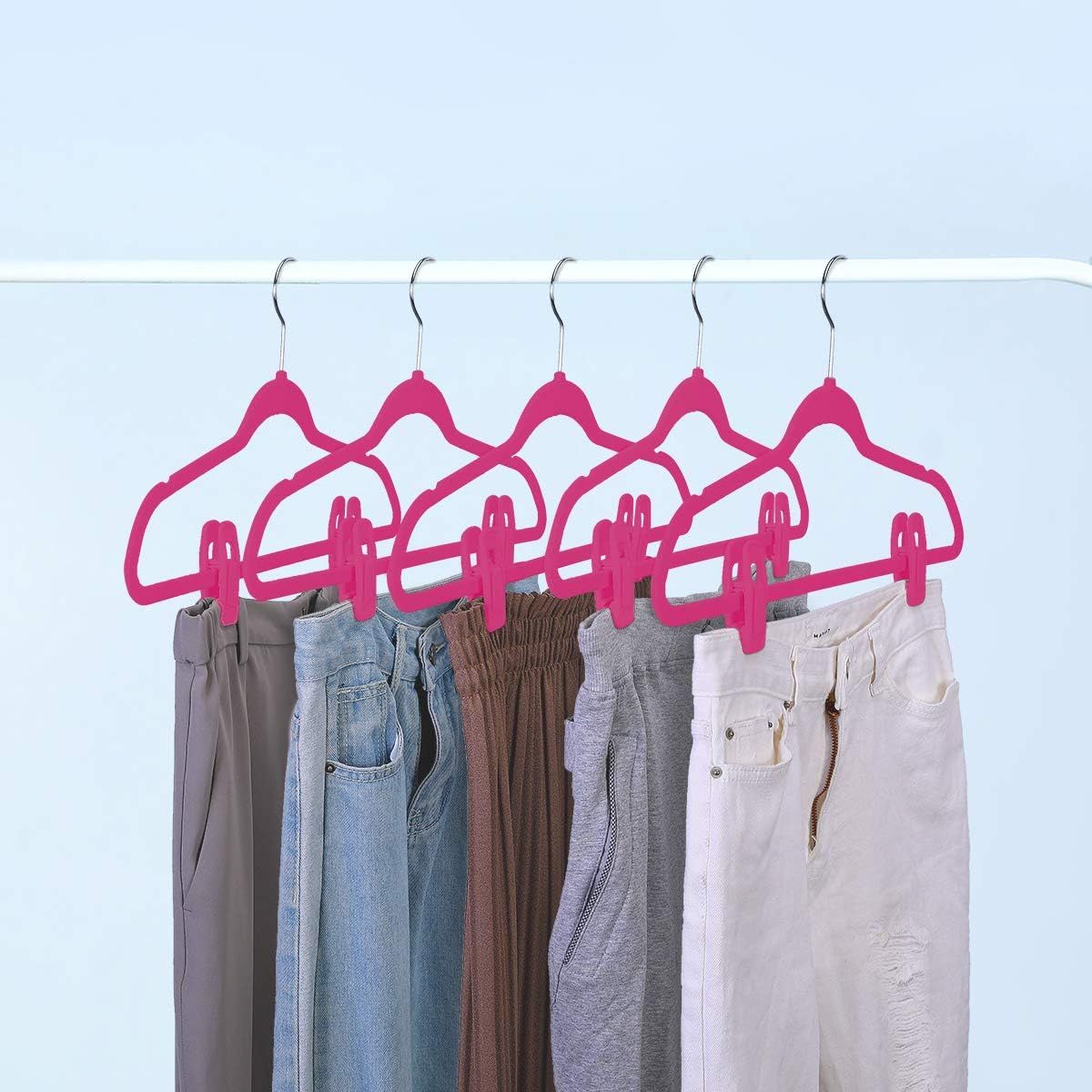 Hot Pink Velvet Hangers Clips, Pants Hangers Velvet Clips, Strong Finger Clips Perfect for Thin Velvet Hangers 20 Pcs, Hot Pink