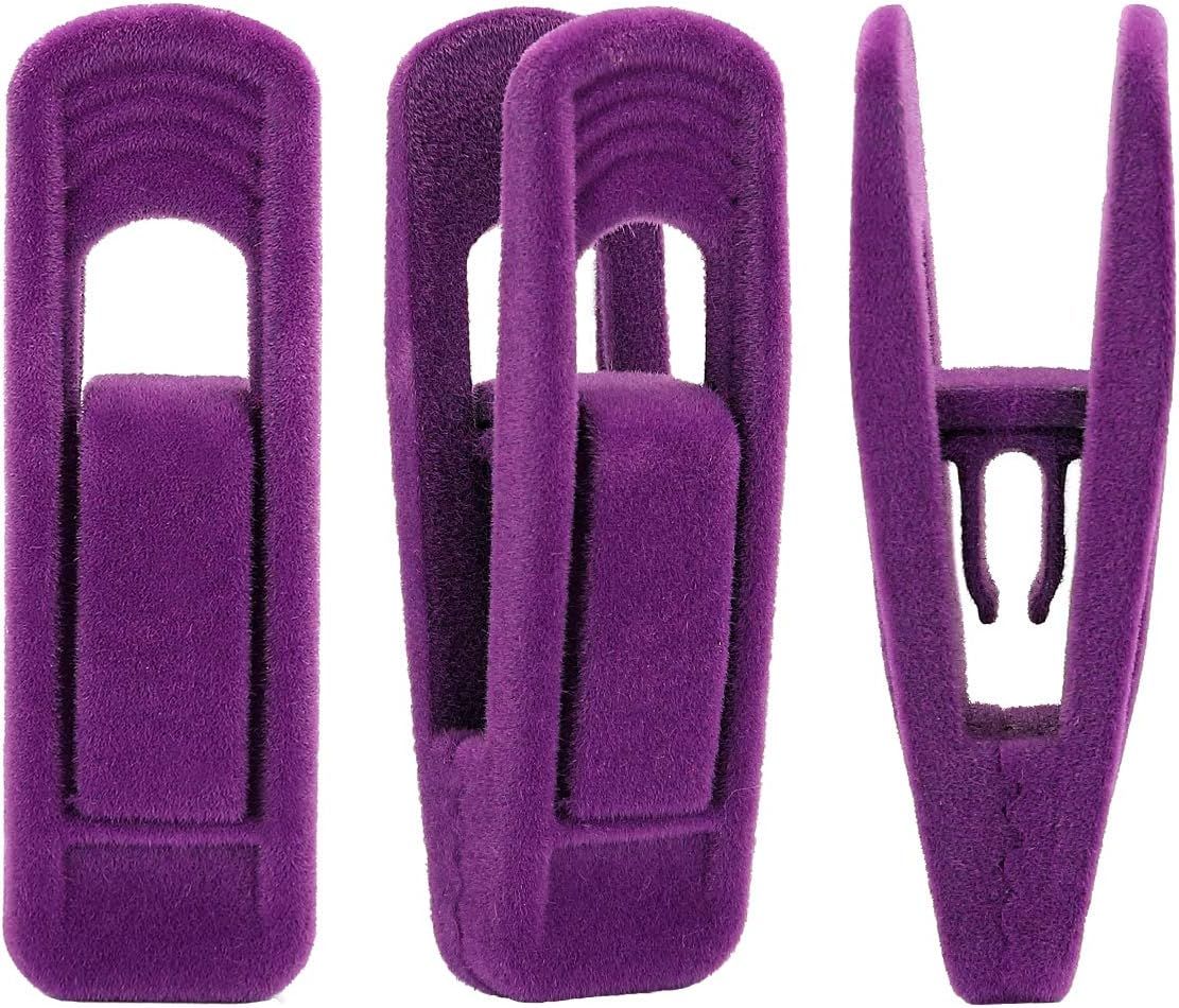 Purple Velvet Hangers Clips, Pants Hangers Velvet Clips, Strong Finger Clips Perfect for Thin Velvet Hangers 20 Pcs, Purple