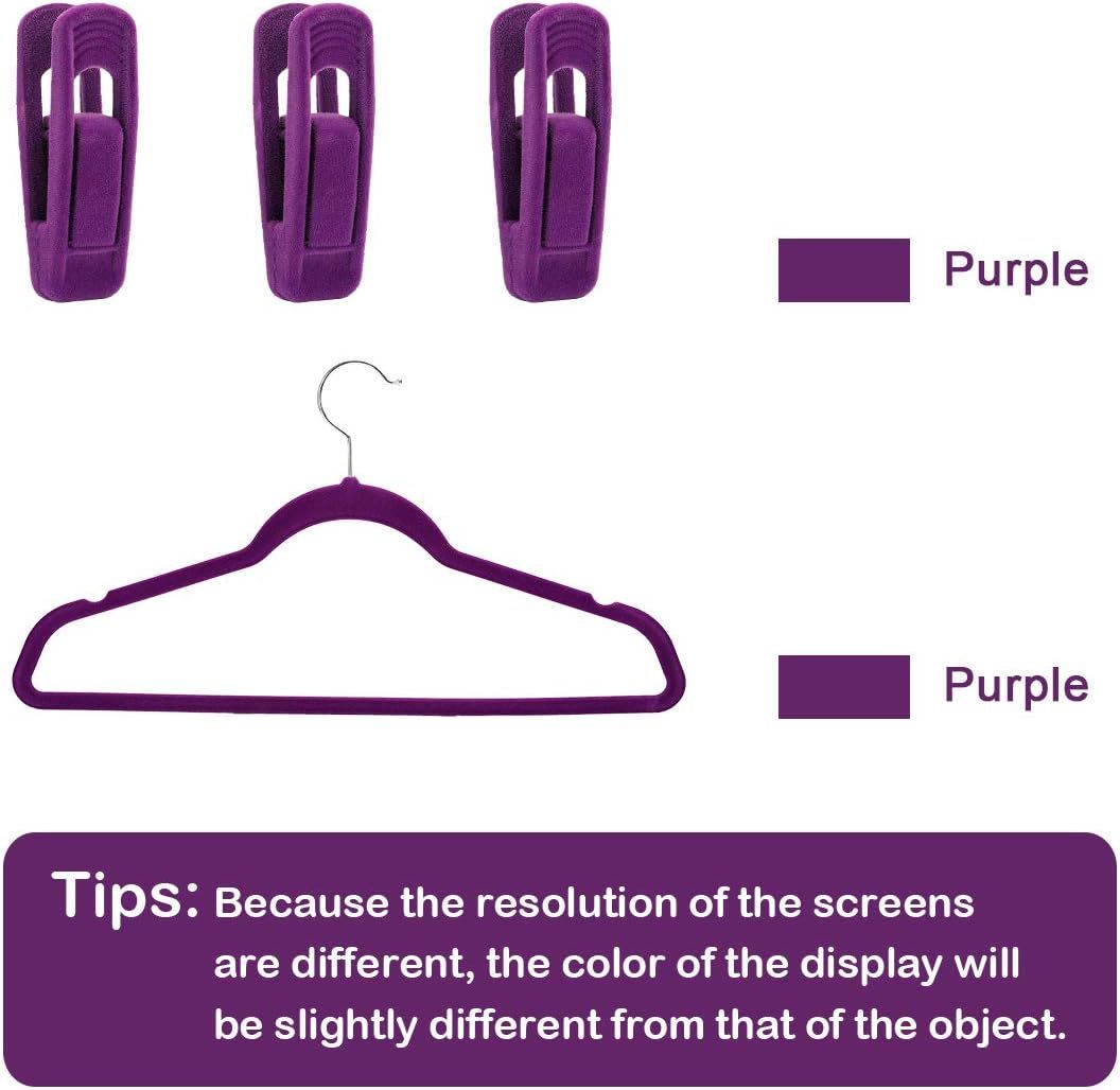 Purple Velvet Hangers Clips, Pants Hangers Velvet Clips, Strong Finger Clips Perfect for Thin Velvet Hangers 20 Pcs, Purple