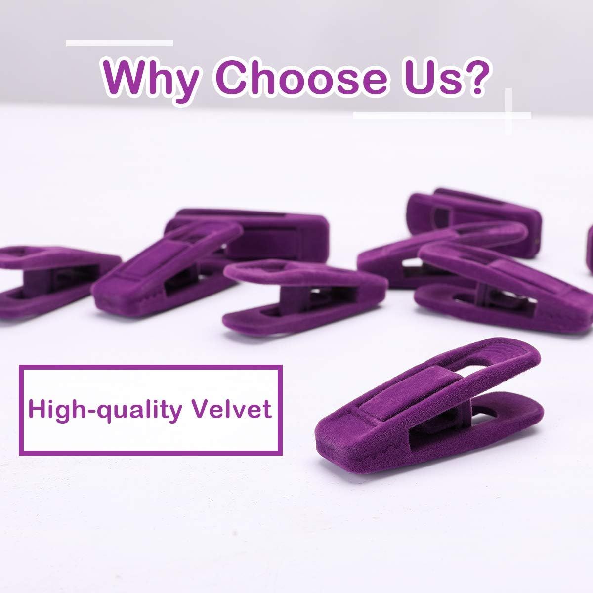 Purple Velvet Hangers Clips, Pants Hangers Velvet Clips, Strong Finger Clips Perfect for Thin Velvet Hangers 20 Pcs, Purple