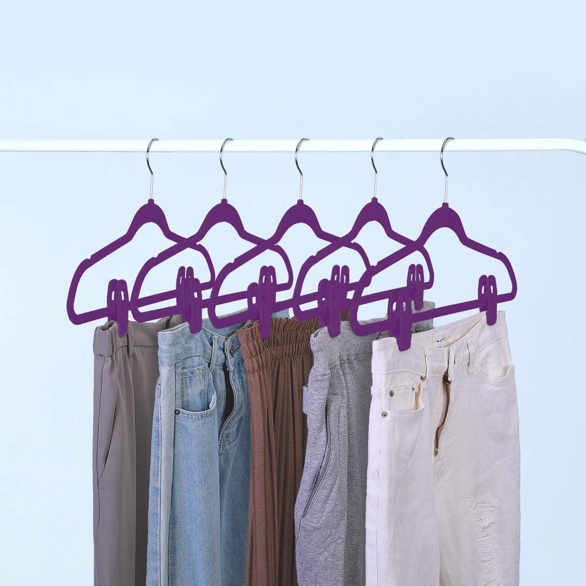 Purple Velvet Hangers Clips, Pants Hangers Velvet Clips, Strong Finger Clips Perfect for Thin Velvet Hangers 20 Pcs, Purple