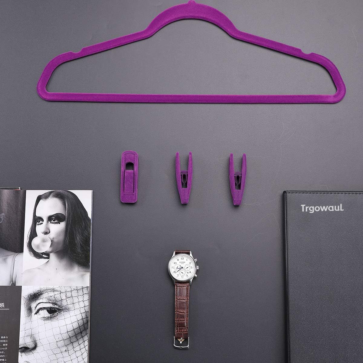 Purple Velvet Hangers Clips, Pants Hangers Velvet Clips, Strong Finger Clips Perfect for Thin Velvet Hangers 20 Pcs, Purple