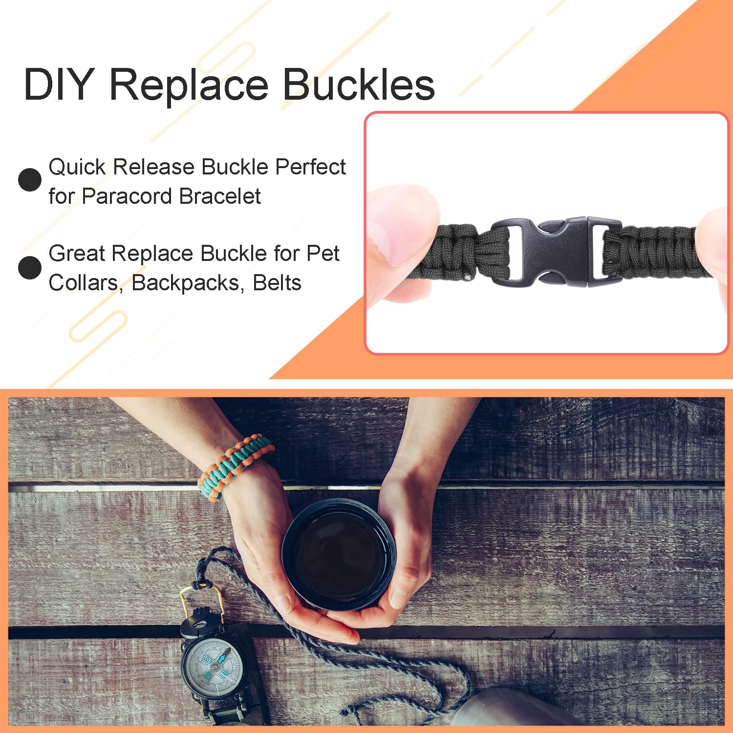 CooBigo 60 Pack Paracord Bracelets Buckles, 5/8, 1/2 and 3/8 Inch Contoured Paracord Buckles, Plastic Side Release Clasp for Parachute 550 Cord Bracelets Clasps Clip Dog Collar Accessories 20 Each