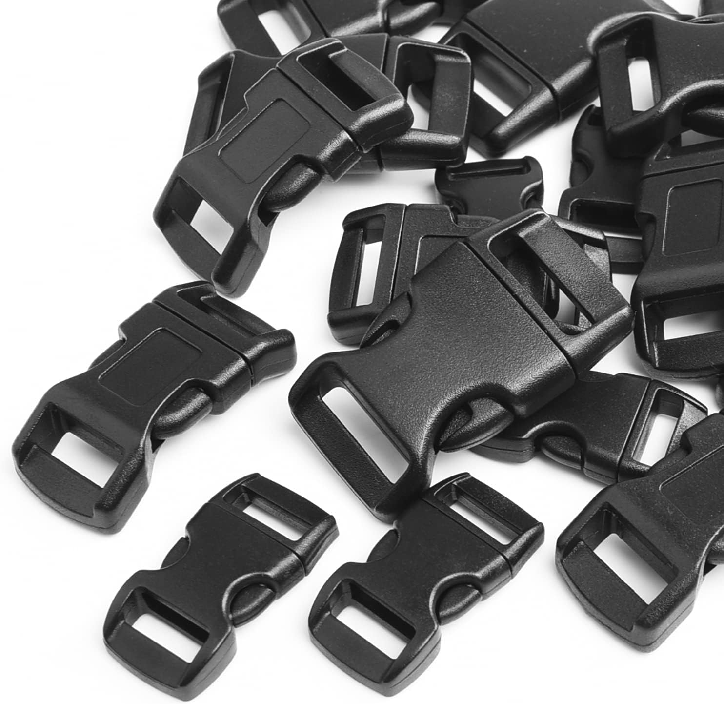 CooBigo 60 Pack Paracord Bracelets Buckles, 5/8, 1/2 and 3/8 Inch Contoured Paracord Buckles, Plastic Side Release Clasp for Parachute 550 Cord Bracelets Clasps Clip Dog Collar Accessories 20 Each