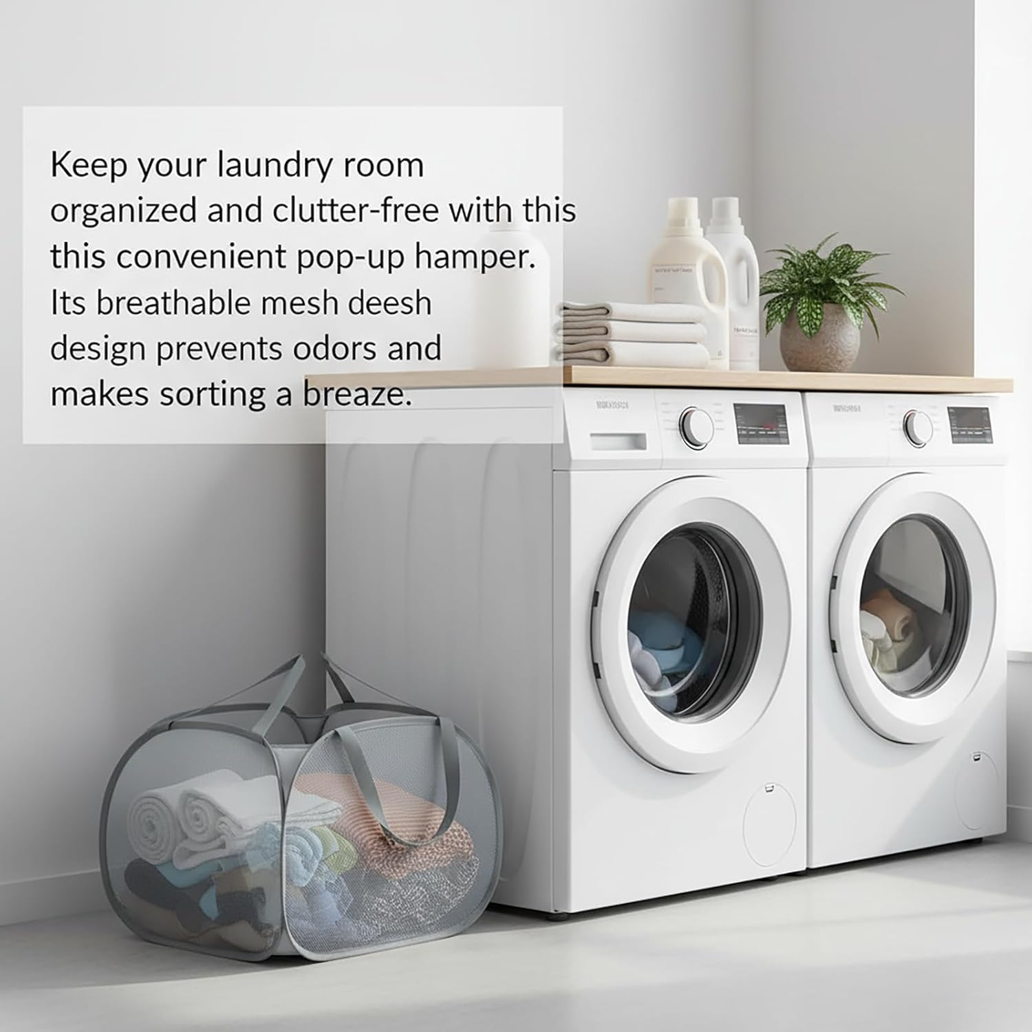 Kimmama Collapsible Mesh Laundry Basket, Foldable Pop Up Laundry Hamper with Side Pocket, Removable Clothes Storage Bin with Handle for Laundry Room, College Drom, Bathroom, Kid Room, Travel, 95L