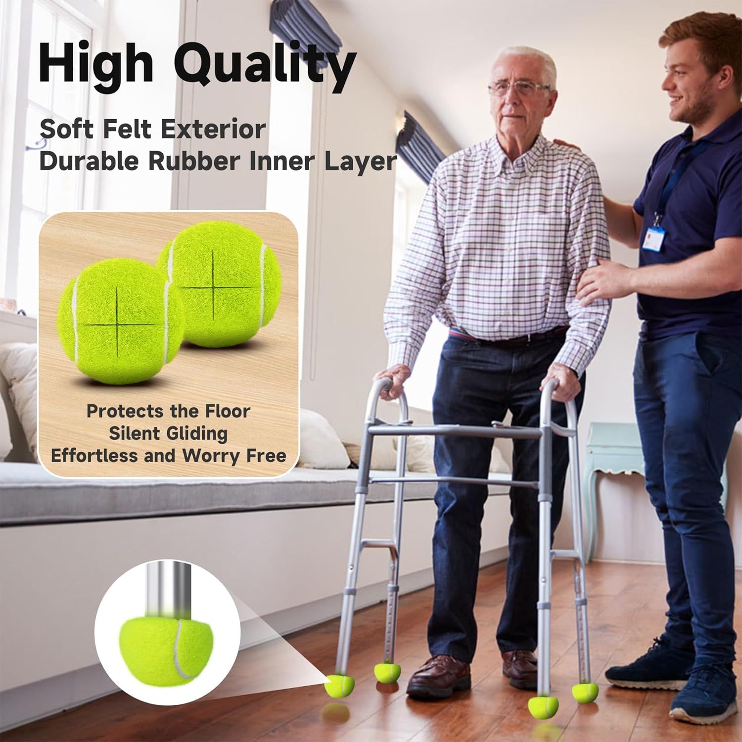 Precut Tennis Balls for Walkers, 4 PCS Heavy Duty Walker Accessories, Walker Tennis Balls Precut for Easy Installation, Universal Walker Glide Balls for Seniors, Furniture Legs & Floor Protection