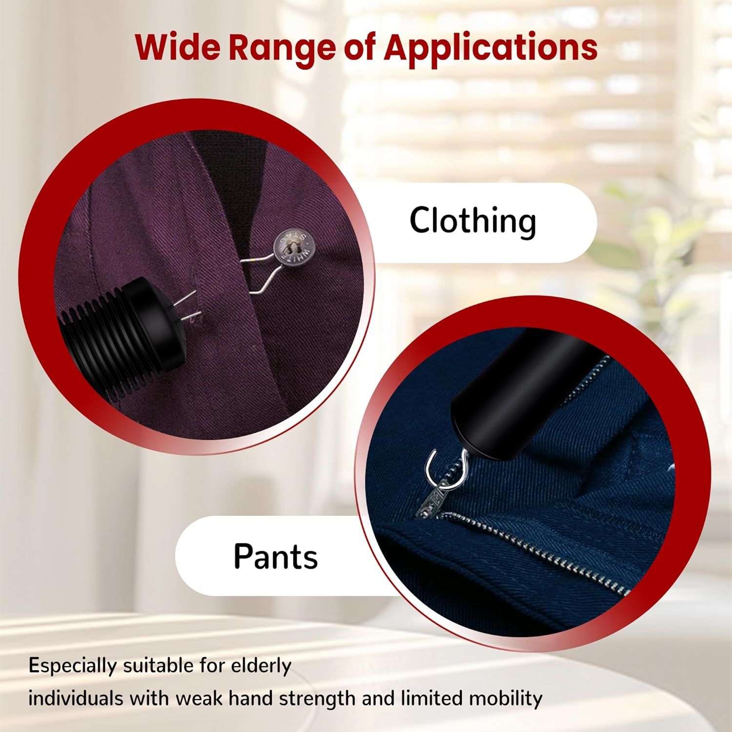 Button Hook with Zipper Pull, Button Assist Tool, Button Hook for Seniors, Disabled, Limited Hand Mobility, One Handed Button Helper Tool, Gifts for People with Disabilities, Easy to Use
