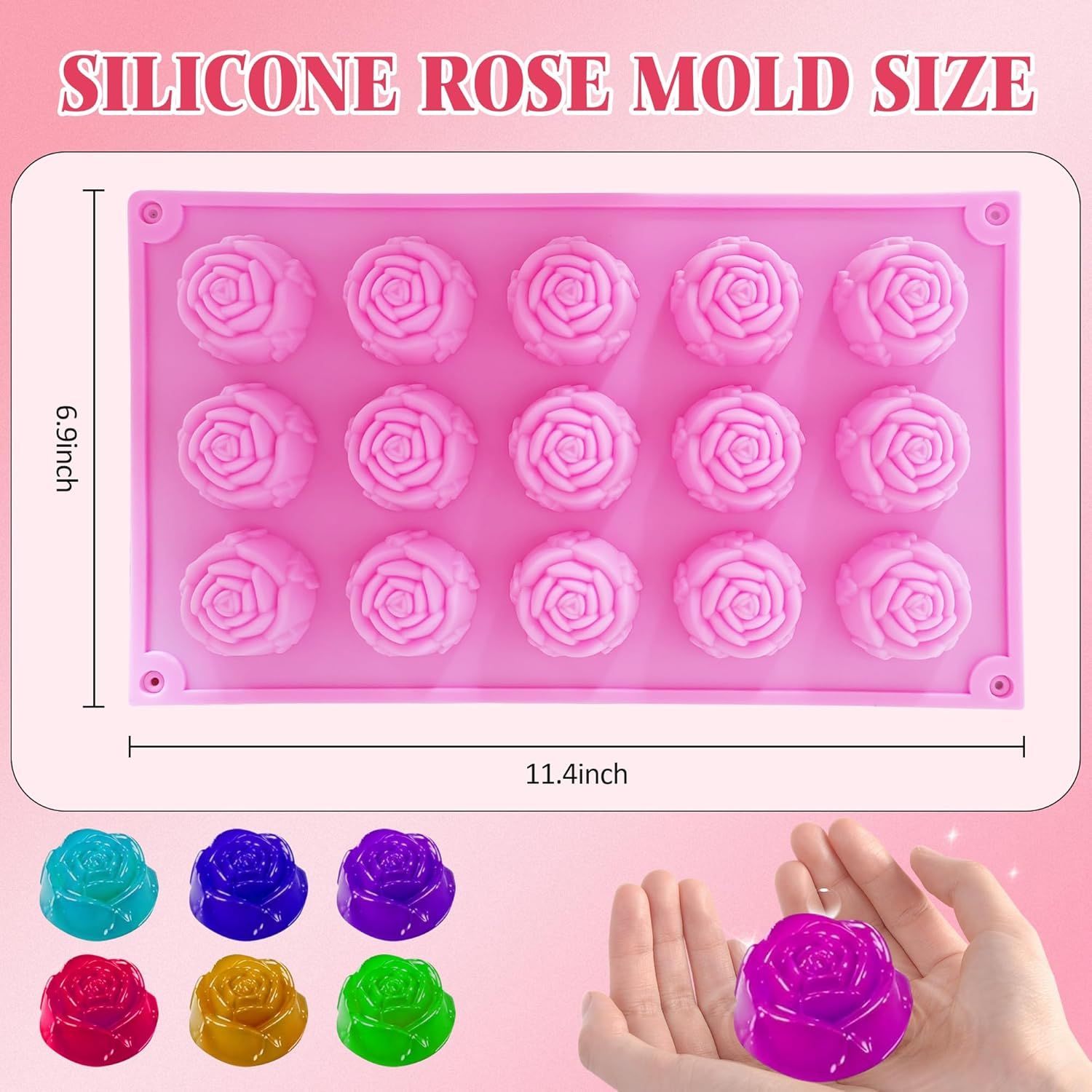 2 Pcs Rose Mold Silicone, Non-Stick Soap Molds, Reusable Heat-Resistant Flower Molds Silicone for Handmade Soap Making, Candy, Chocolate, Rose Ice Cube, Cake Decoration Jelly, Easy Release & Cleaning