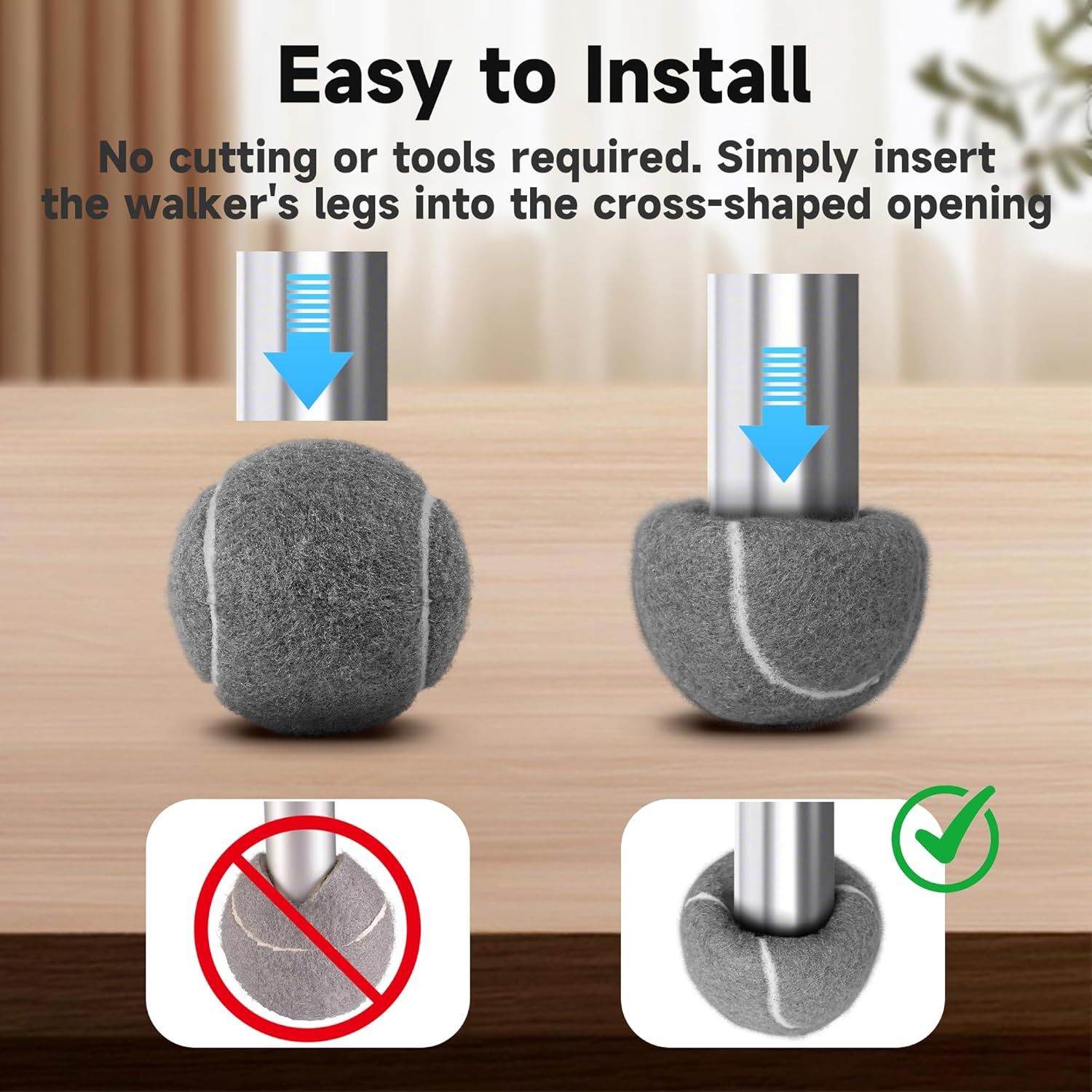 4 Pcs Tennis Balls Precut for Walkers Pre Cut, Walkers Legs Universal Precut GlideBalls for Indoor, Silent Gliding and Floor Protection Grey