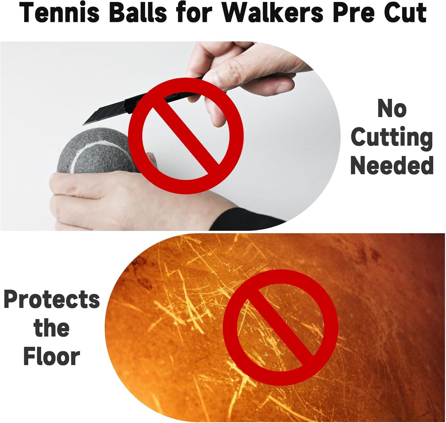 4 Pcs Tennis Balls Precut for Walkers Pre Cut, Walkers Legs Universal Precut GlideBalls for Indoor, Silent Gliding and Floor Protection Grey