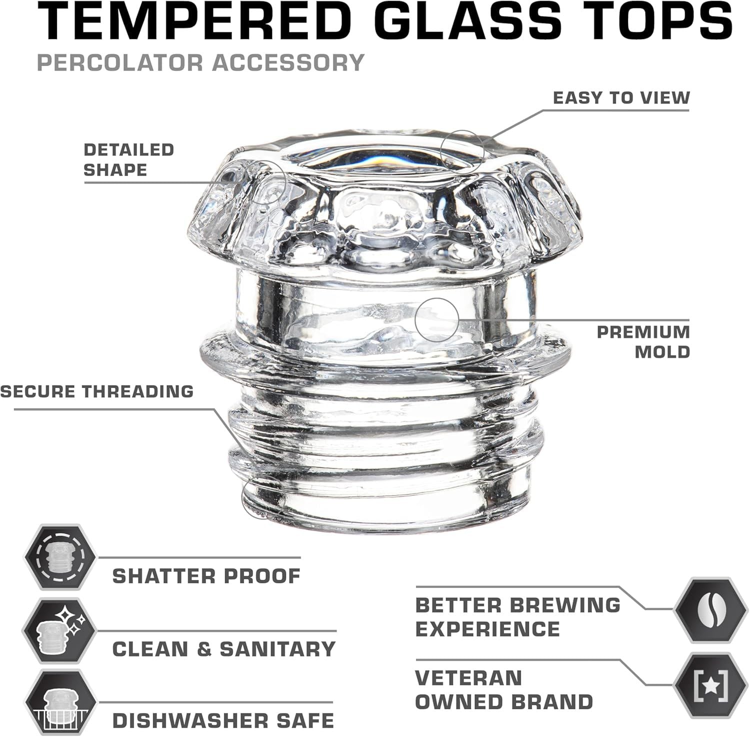 Coffee Percolator Glass Top Replacement - Pack of 2