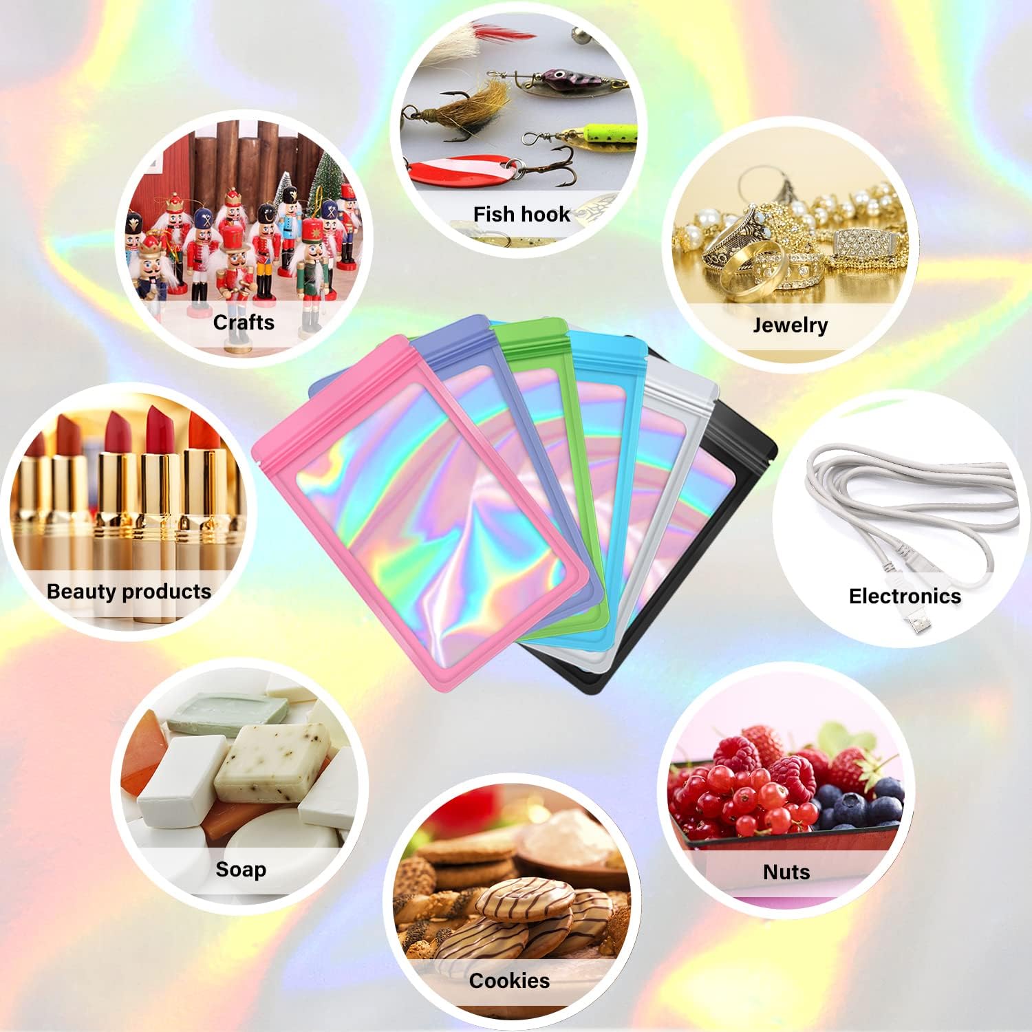 EONJOE 100-Pack 4×6 Inch Mylar Bags Resealable Holographic Packaging Bag Jewelry Candy Sample Food Treat Party Favor Small Bussiness Bags,Black