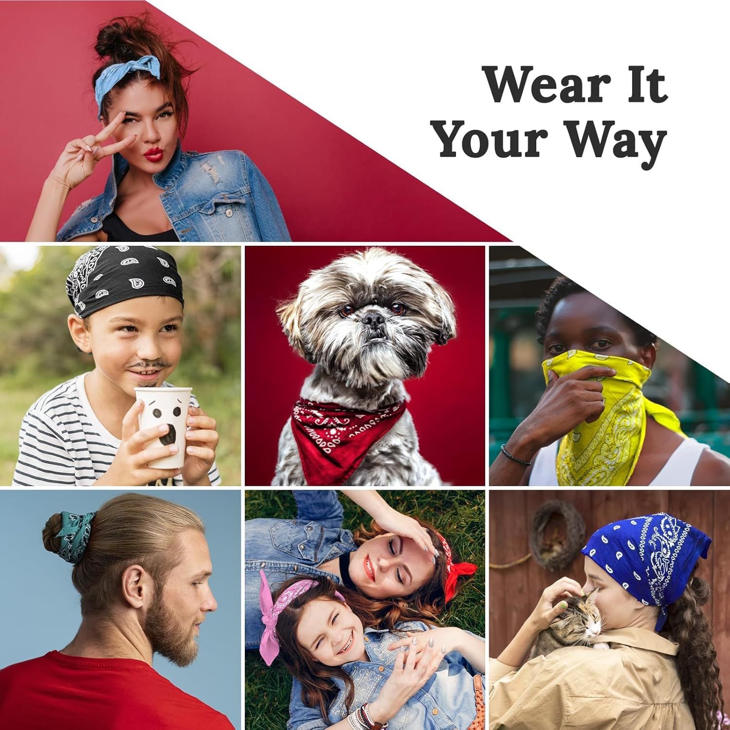 100% Cotton & Natural Fibers Bandana Scarf - Soft, Durable, Machine Washable – Unisex for Men & Women - 10 Pack