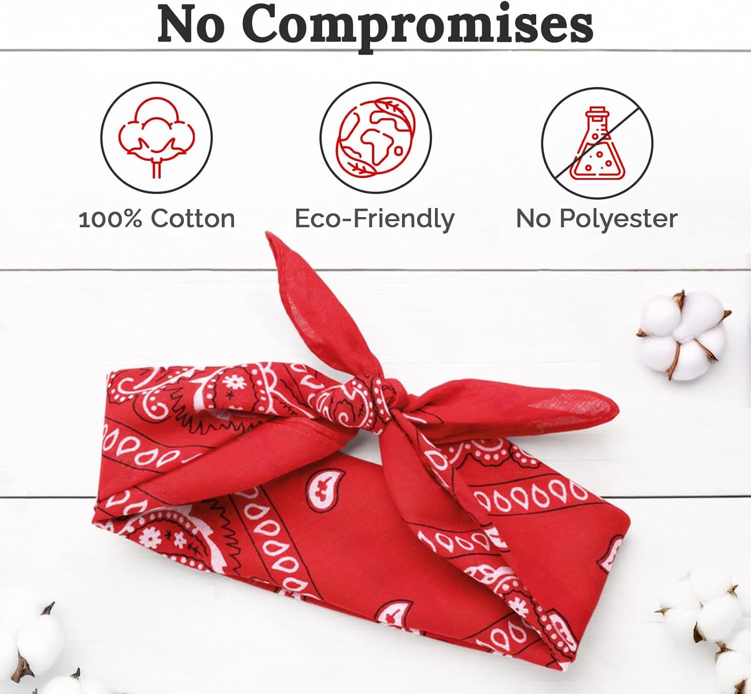 100% Cotton & Natural Fibers Bandana Scarf - Soft, Durable, Machine Washable – Unisex for Men & Women - 10 Pack