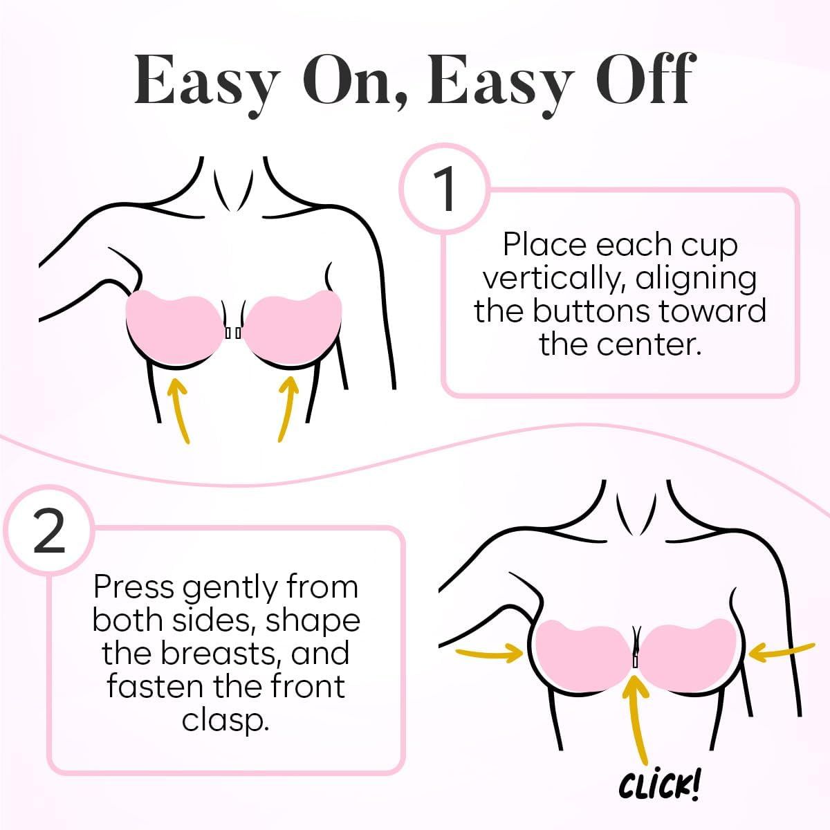 Sticky Bra Push Up – Backless, 2 Pair Invisible Adhesive Strapless Bra with Clip - A-D Cup