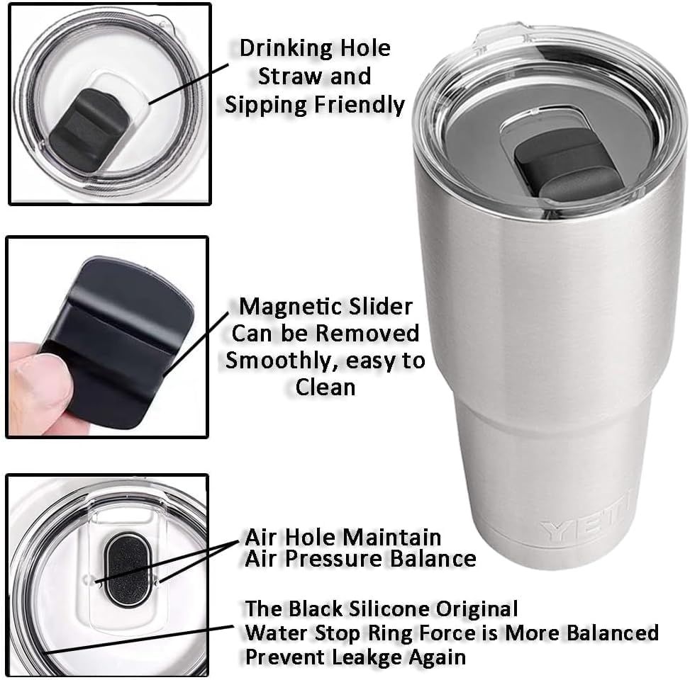 Replacement Tumbler Lids 3 Pack for YETI 20 oz & 10/24 oz Mugs Straw– Magnetic Slider Spill Leak-Resistant Travel Cup Covers, Universal BPA-Free Coffee Cup Fit for Ozark Trail & RTIC Hot & Cold Drinks