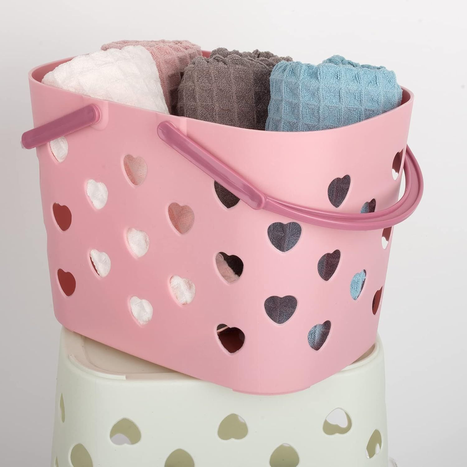 Portable Shower Caddy Tote Plastic Storage Basket with Handle Box Organizer Bin for Bathroom, Pantry, Kitchen, College Dorm, Garage - Pink