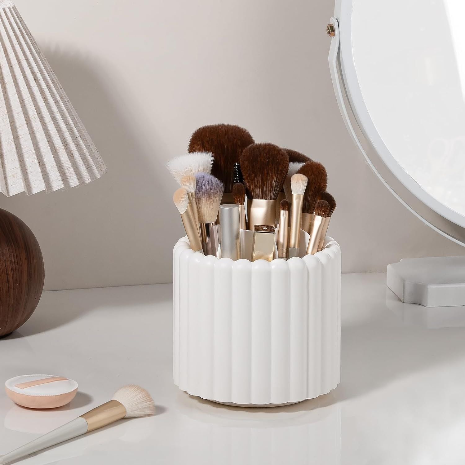 360° Rotating Pen Holder 7 Slots Desk Organizer Removable Pencil Cup Plastic Art Supplies and Accessories Desktop Storage Box Caddy for Office, School, Home White