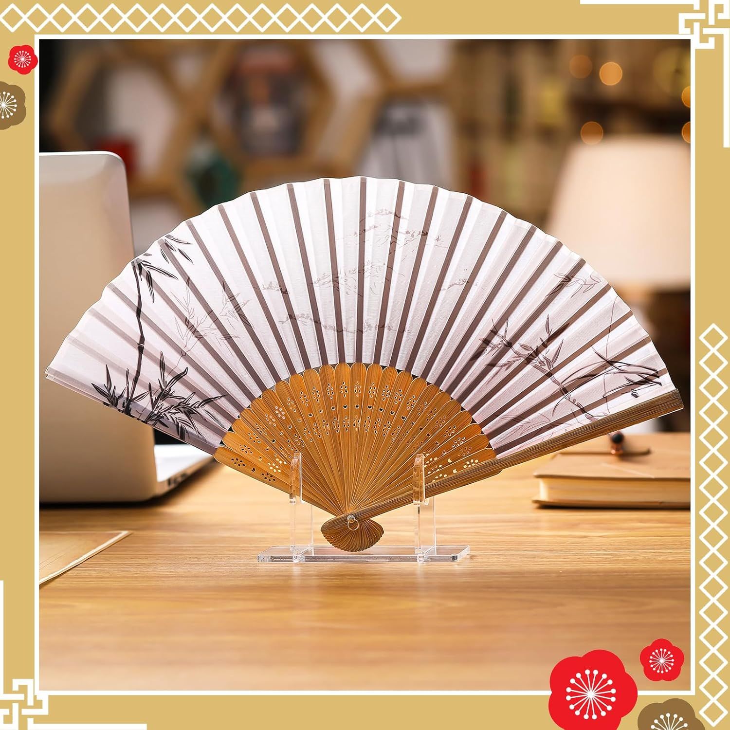 2 Pcs Acrylic Fan Display Stand Folding Clear Fan Holder Easel Japanese Chinese Hand Fan Stand Foldable Handheld Fan Display Stand Base Fan Organizer