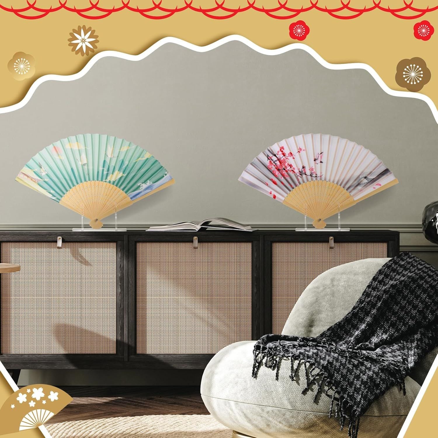 2 Pcs Acrylic Fan Display Stand Folding Clear Fan Holder Easel Japanese Chinese Hand Fan Stand Foldable Handheld Fan Display Stand Base Fan Organizer