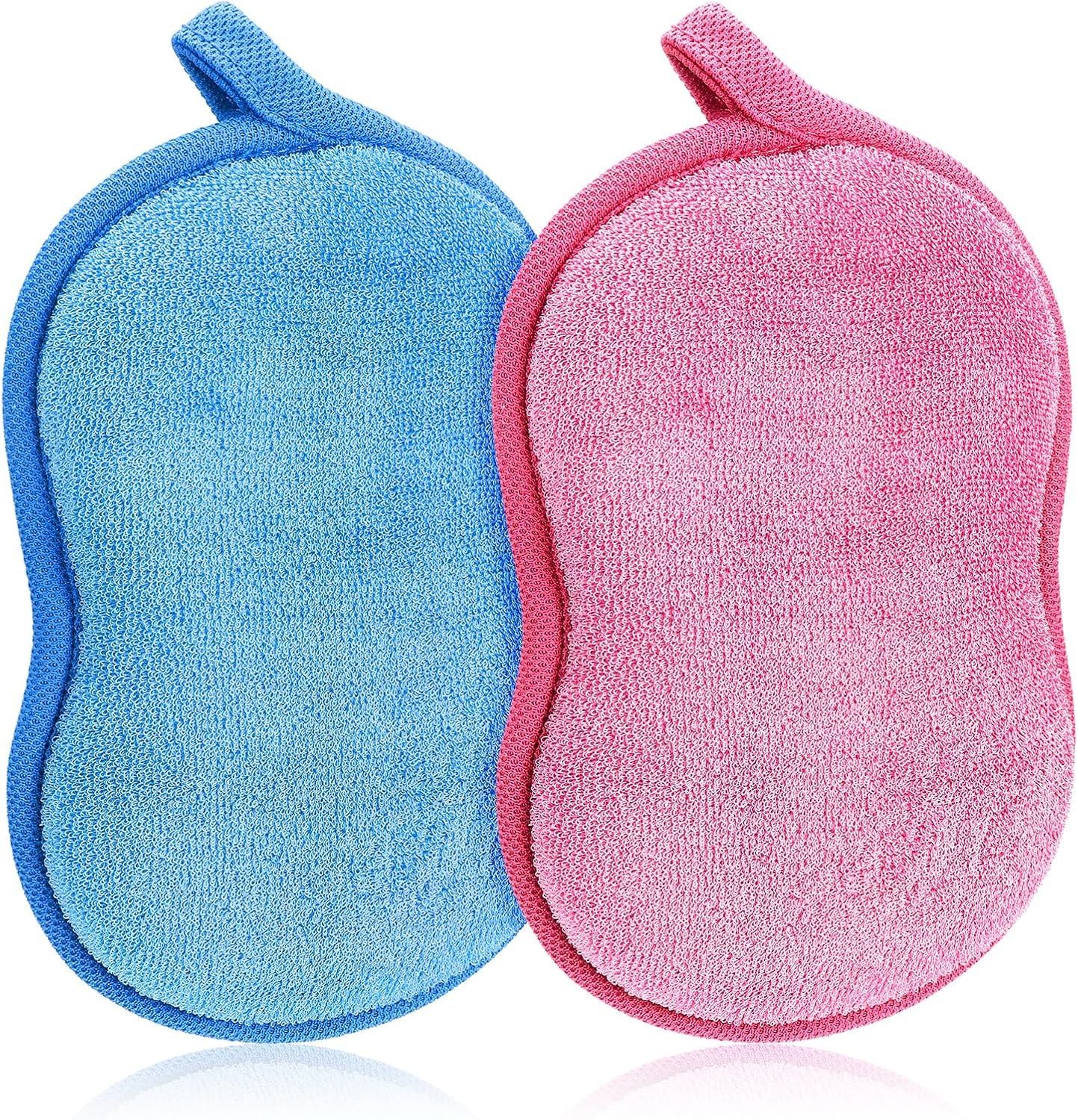 2Pcs Soft Bath Sponge, Cotton Shower Sponge Absorbent Gentleness Exfoliating Body Scrubber Shower Skin Friendly Comfort Bathing Tool for Men Women All Skin Type Blue,Pink