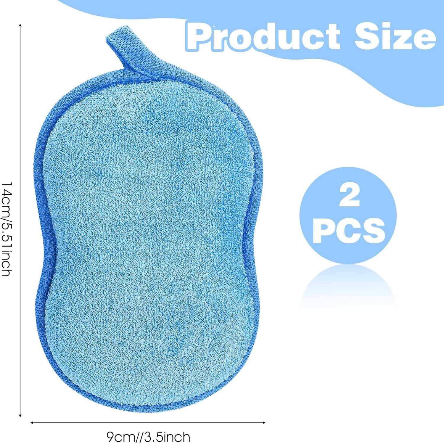 2Pcs Soft Bath Sponge, Cotton Shower Sponge Absorbent Gentleness Exfoliating Body Scrubber Shower Skin Friendly Comfort Bathing Tool for Men Women All Skin Type Blue,Pink